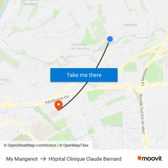 My Mangenot to Hôpital Clinique Claude Bernard map