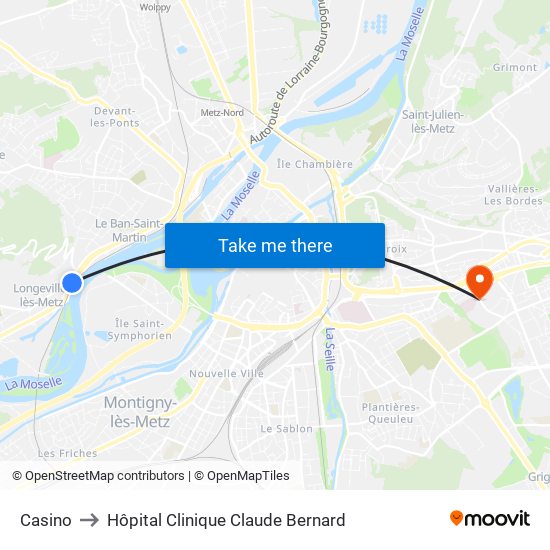 Casino to Hôpital Clinique Claude Bernard map
