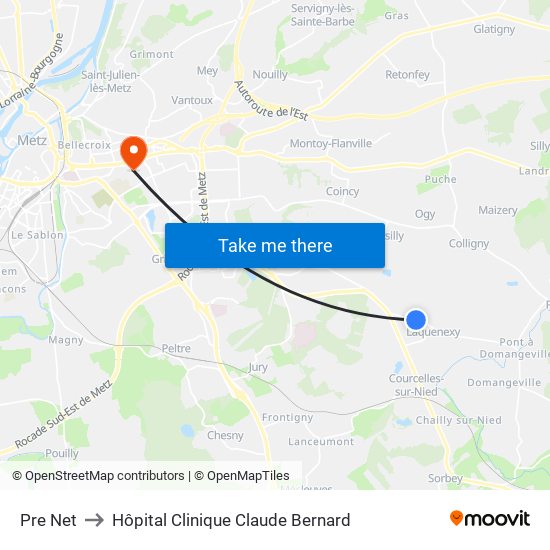 Pre Net to Hôpital Clinique Claude Bernard map