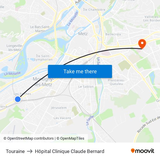 Touraine to Hôpital Clinique Claude Bernard map