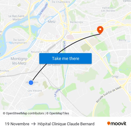 19 Novembre to Hôpital Clinique Claude Bernard map