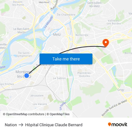 Nation to Hôpital Clinique Claude Bernard map