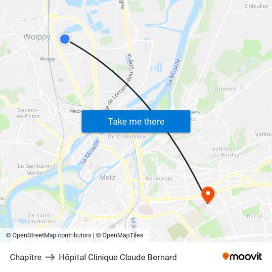 Chapitre to Hôpital Clinique Claude Bernard map