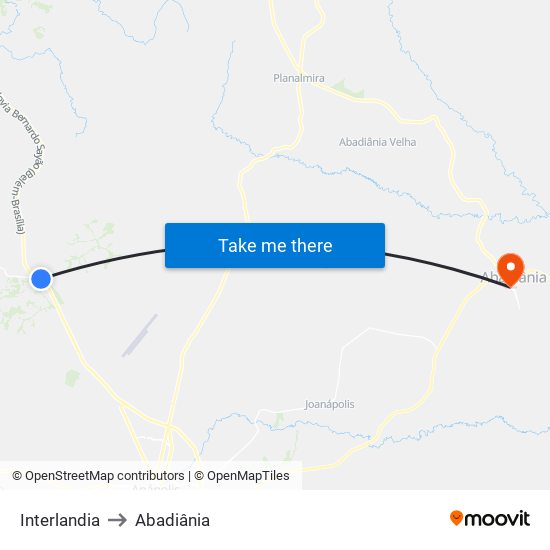 Interlandia to Abadiânia map