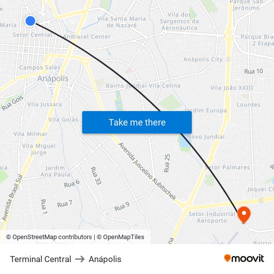 Terminal Central to Anápolis map