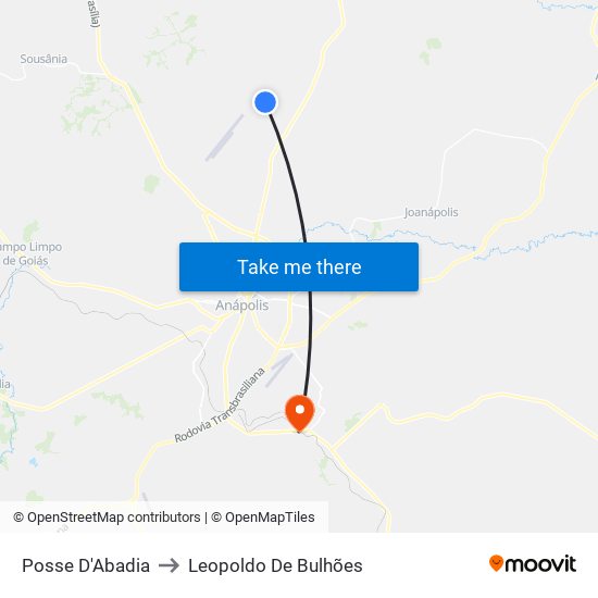 Posse D'Abadia to Leopoldo De Bulhões map