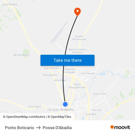 Ponto Boticario to Posse D'Abadia map