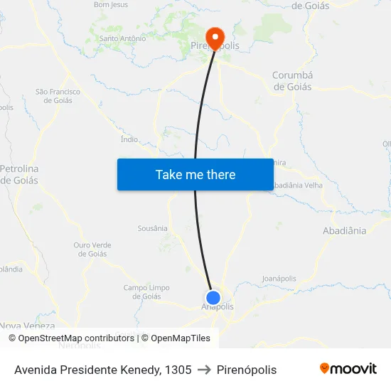 Avenida Presidente Kenedy, 1305 to Pirenópolis map