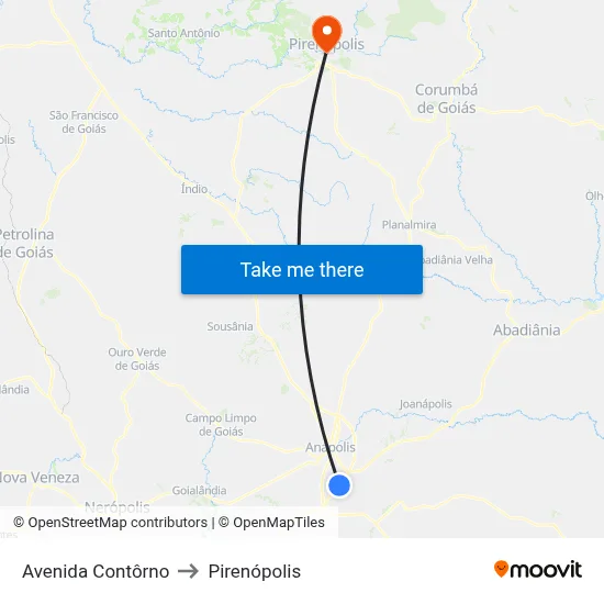 Avenida Contôrno to Pirenópolis map