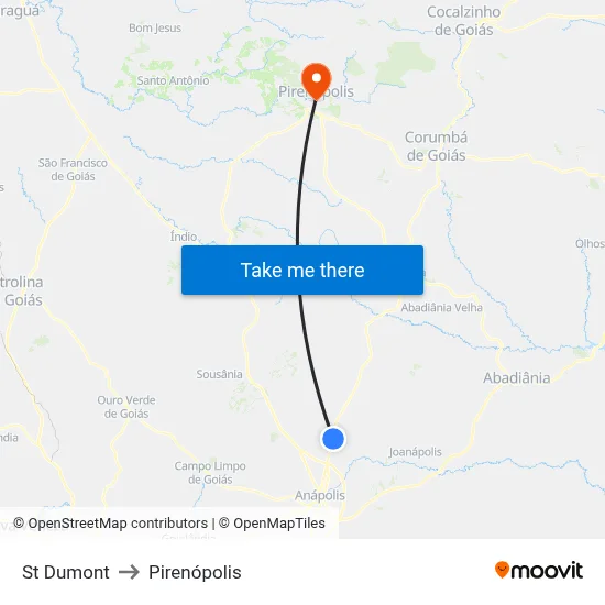 St Dumont to Pirenópolis map