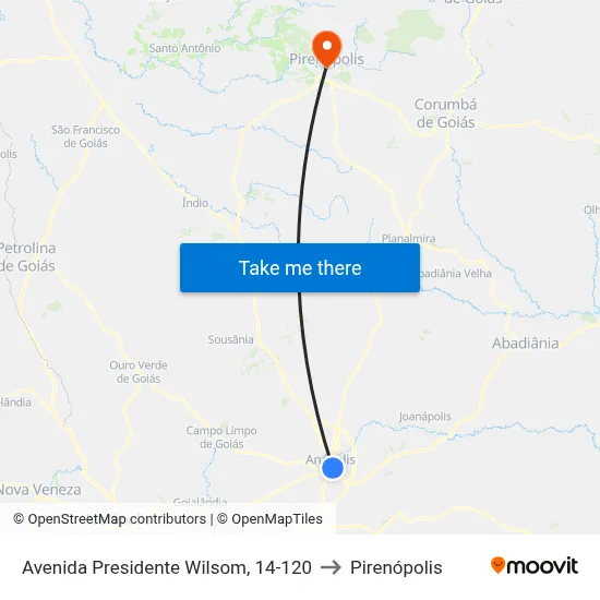 Avenida Presidente Wilsom, 14-120 to Pirenópolis map