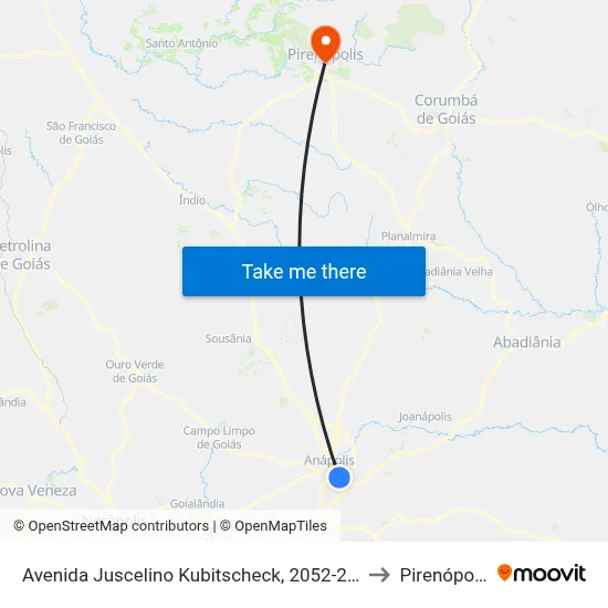 Avenida Juscelino Kubitscheck, 2052-2286 to Pirenópolis map