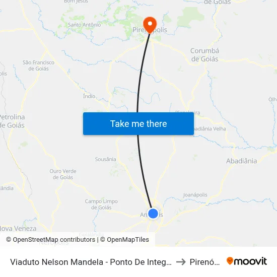 Viaduto Nelson Mandela - Ponto De Integração (Bretas) to Pirenópolis map