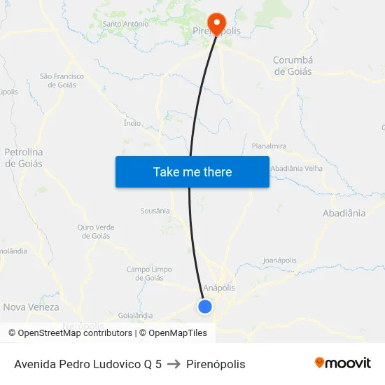 Avenida Pedro Ludovico Q 5 to Pirenópolis map