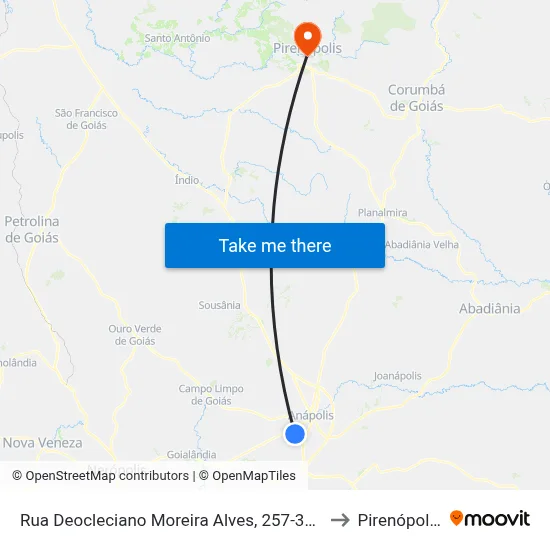 Rua Deocleciano Moreira Alves, 257-319 to Pirenópolis map