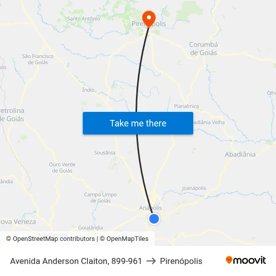 Avenida Anderson Claiton, 899-961 to Pirenópolis map
