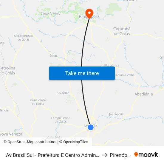 Av Brasil Sul - Prefeitura E Centro Administrativo to Pirenópolis map