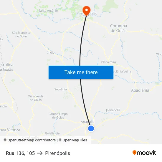 Rua 136, 105 to Pirenópolis map