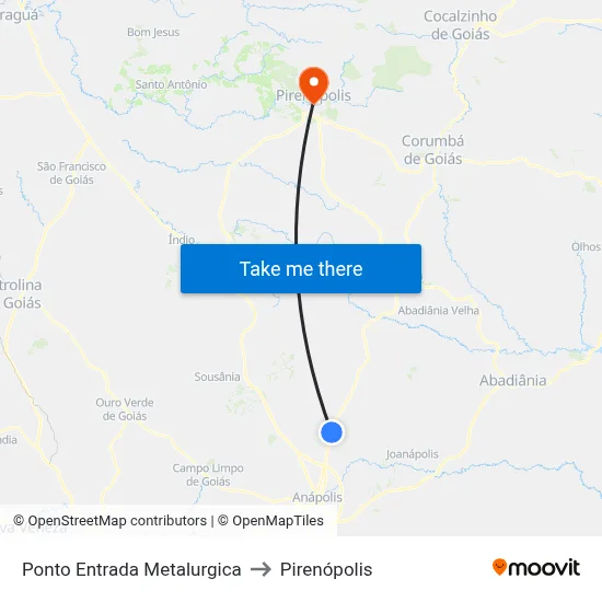 Ponto Entrada Metalurgica to Pirenópolis map
