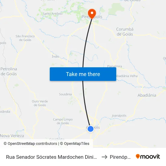 Rua Senador Sócrates Mardochen Diniz, 816 to Pirenópolis map