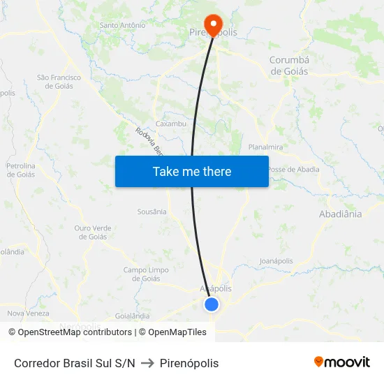 Corredor Brasil Sul S/N to Pirenópolis map