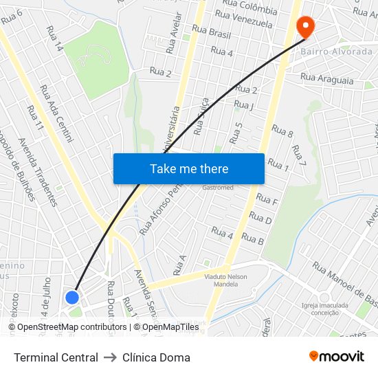 Terminal Central to Clínica Doma map