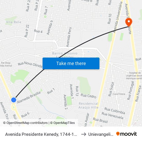 Avenida Presidente Kenedy, 1744-1856 to Unievangelica map