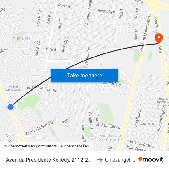 Avenida Presidente Kenedy, 2112-2178 to Unievangelica map