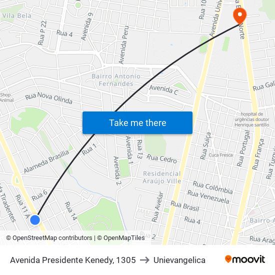 Avenida Presidente Kenedy, 1305 to Unievangelica map