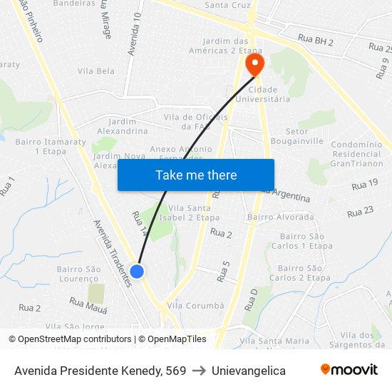 Avenida Presidente Kenedy, 569 to Unievangelica map