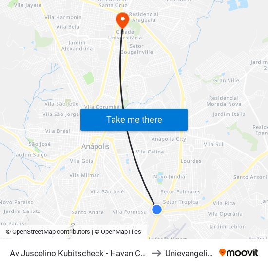 Av Juscelino Kubitscheck - Havan C/B to Unievangelica map