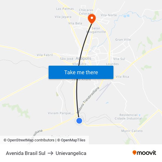Avenida Brasil Sul to Unievangelica map