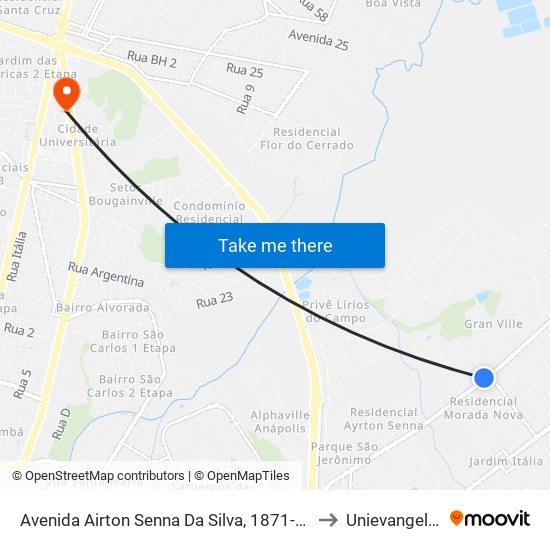 Avenida Airton Senna Da Silva, 1871-1967 to Unievangelica map
