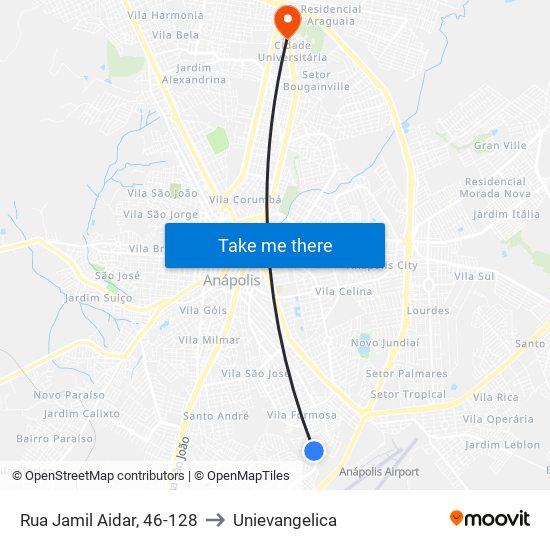 Rua Jamil Aidar, 46-128 to Unievangelica map