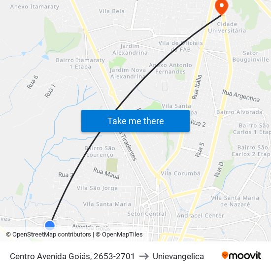 Centro Avenida Goiás, 2653-2701 to Unievangelica map