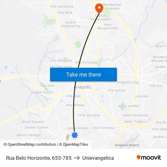 Rua Belo Horizonte, 653-785 to Unievangelica map