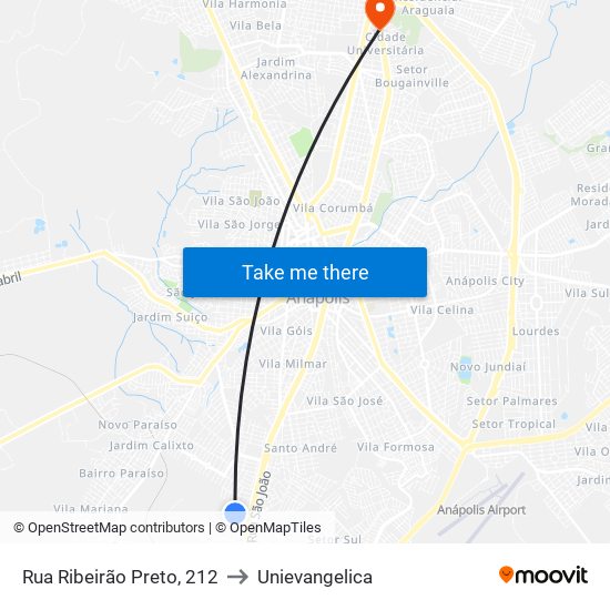 Rua Ribeirão Preto, 212 to Unievangelica map