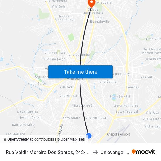 Rua Valdir Moreira Dos Santos, 242-512 to Unievangelica map