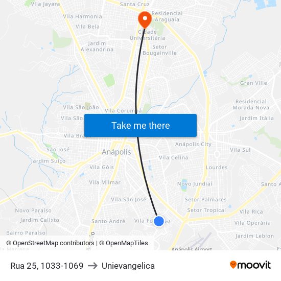 Rua 25, 1033-1069 to Unievangelica map