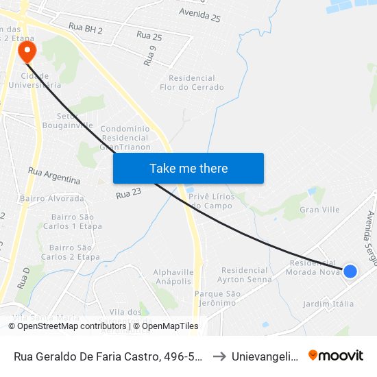 Rua Geraldo De Faria Castro, 496-518 to Unievangelica map