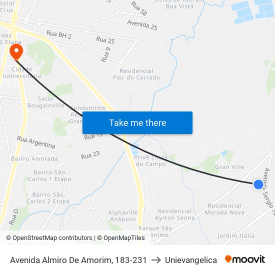 Avenida Almiro De Amorim, 183-231 to Unievangelica map