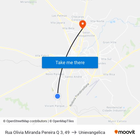 Rua Olivia Miranda Pereira Q 3, 49 to Unievangelica map