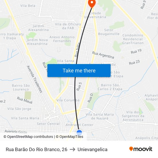 Rua Barão Do Rio Branco, 26 to Unievangelica map