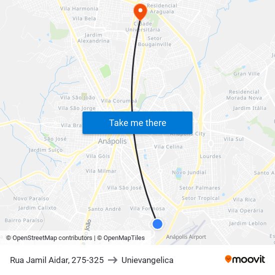 Rua Jamil Aidar, 275-325 to Unievangelica map