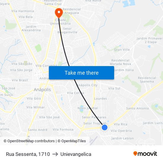 Rua Sessenta, 1710 to Unievangelica map