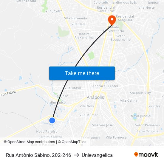 Rua Antônio Sábino, 202-246 to Unievangelica map