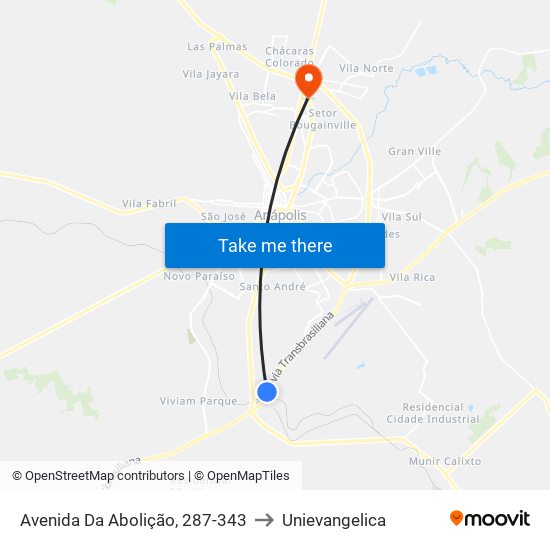 Avenida Da Abolição, 287-343 to Unievangelica map