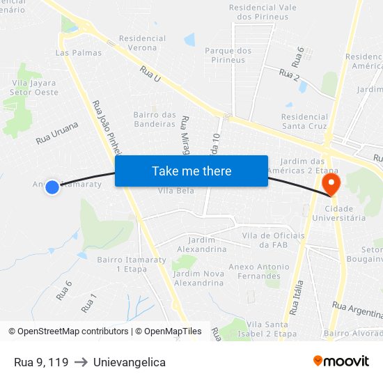 Rua 9, 119 to Unievangelica map