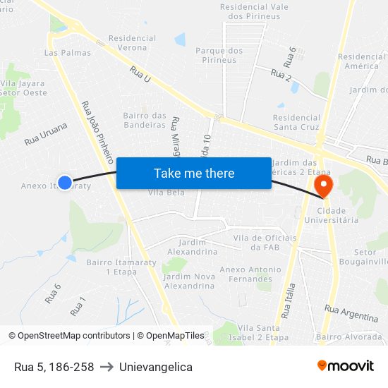 Rua 5, 186-258 to Unievangelica map