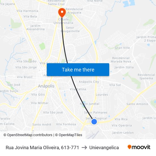 Rua Jovina Maria Oliveira, 613-771 to Unievangelica map